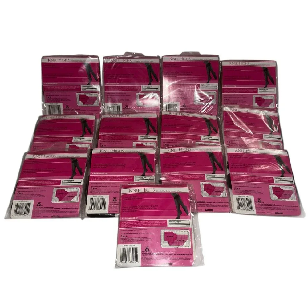 Lot 13 Vintage No Nonsense Knee Highs Womens Size One Tan Off Black Sealed
